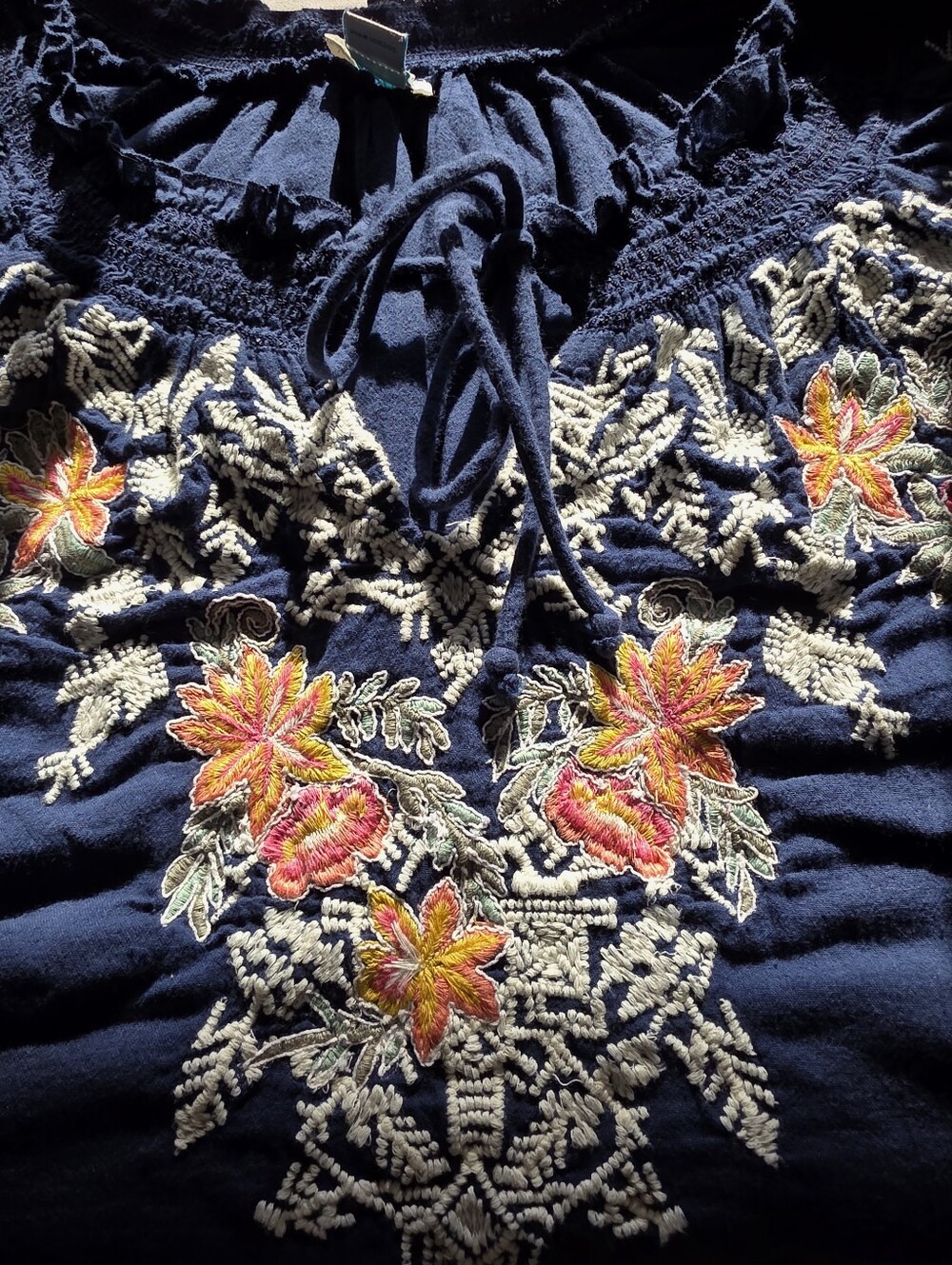 Sundance Preeda Navy Blue Embroidered Blouse Size X-Large - Picture 5 of 8